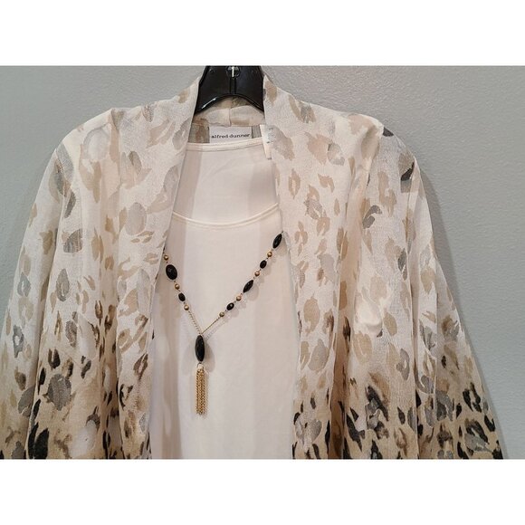 Alfred Dunner Blouse Women's M Leopard Print Dipped Attached Tank Necklace Fall - Picture 3 of 6